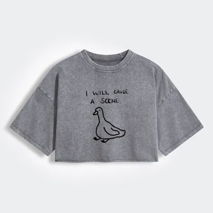 Tokyo-Tiger Stupid Goose Funny Japan Retro Women's Washed Crop T-Shirt