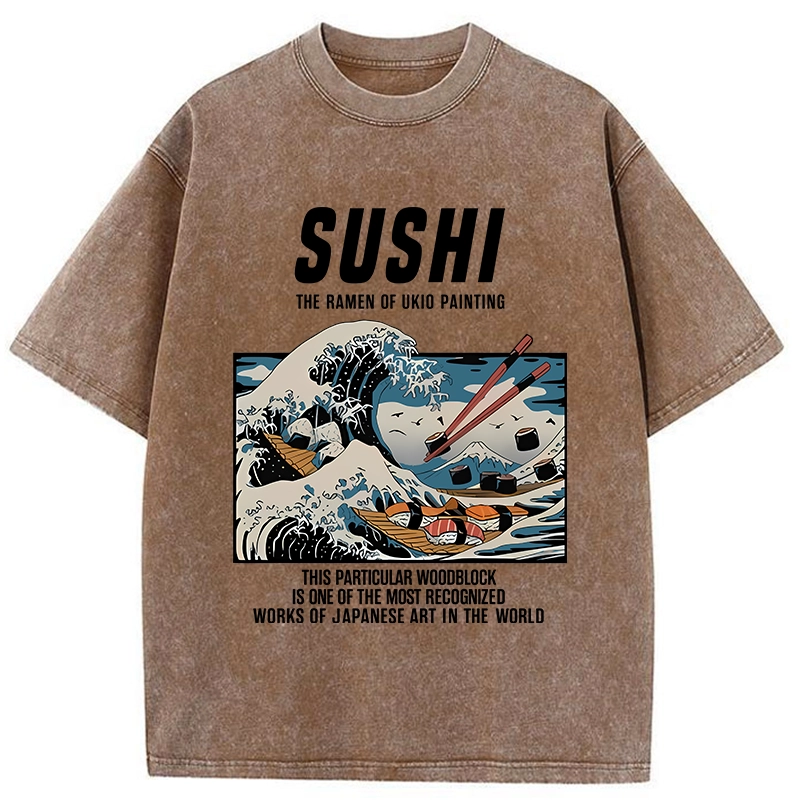 Tokyo-Tiger The Great Wave Off Sushi Washed T-Shirt