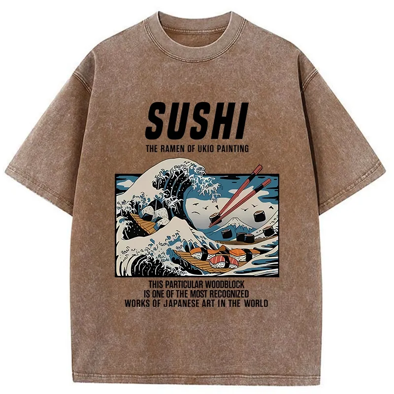 Tokyo-Tiger The Great Wave Off Sushi Washed T-Shirt