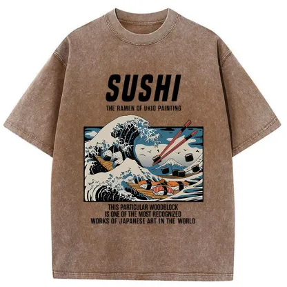 Tokyo-Tiger The Great Wave Off Sushi Washed T-Shirt