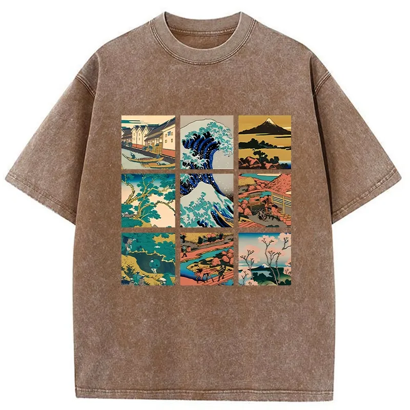 Tokyo-Tiger Japanese Traditional Landscape Washed T-Shirt Sale