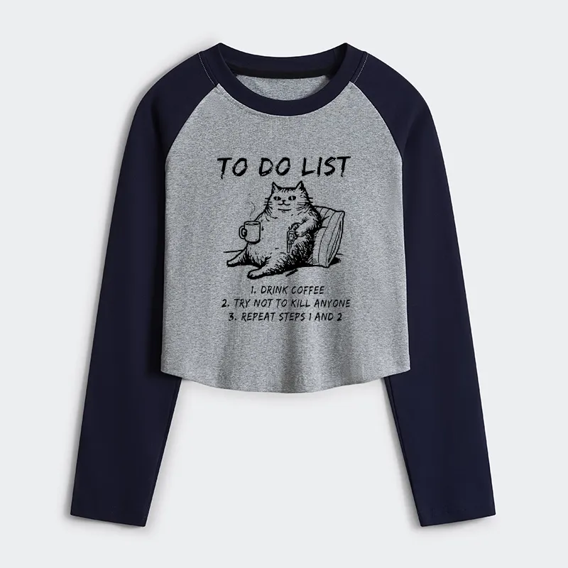 Tokyo-Tiger Cat's To-Do List Women's Crop Raglan T-Shirt