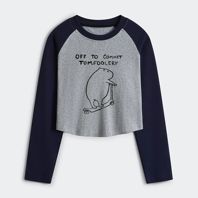 Tokyo-Tiger Capybara Is Ready To Do Something Bad Women's Crop Raglan T-Shirt