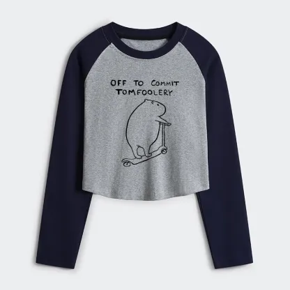 Tokyo-Tiger Capybara Is Ready To Do Something Bad Women's Crop Raglan T-Shirt