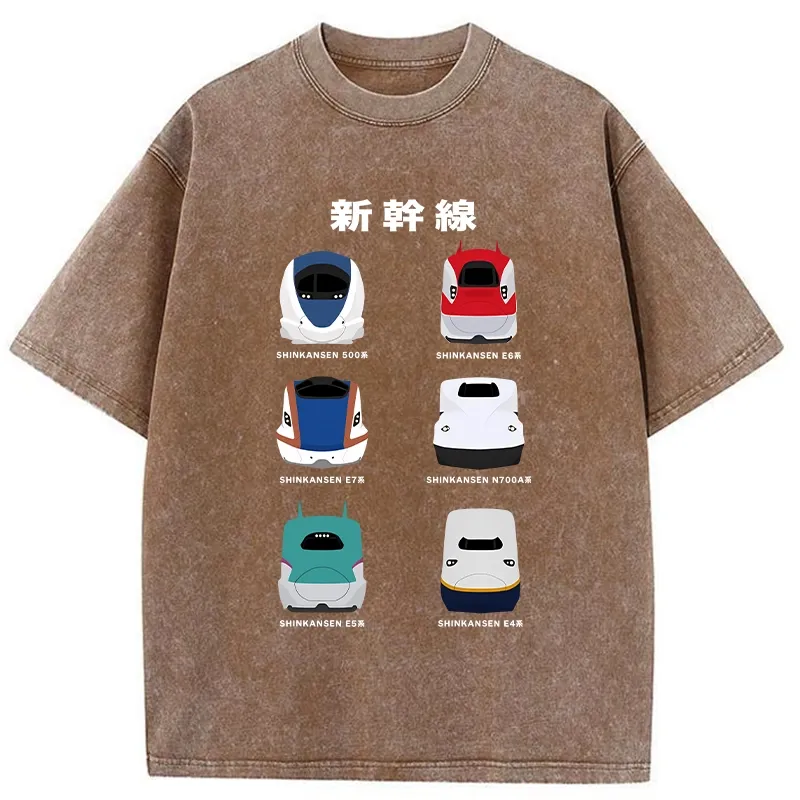 Tokyo-Tiger Shinkansen Cartoon Train Washed T-Shirt