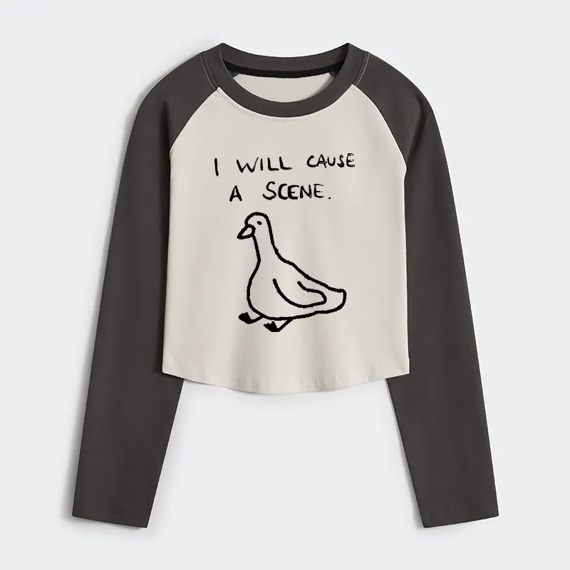 Tokyo-Tiger Stupid Goose Funny Japan Retro Women's Crop Raglan T-Shirt