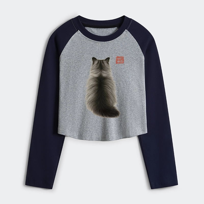 Tokyo-Tiger Cat's Back Ink Painting Women's Crop Raglan T-Shirt