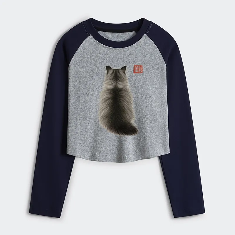 Tokyo-Tiger Cat's Back Ink Painting Women's Crop Raglan T-Shirt