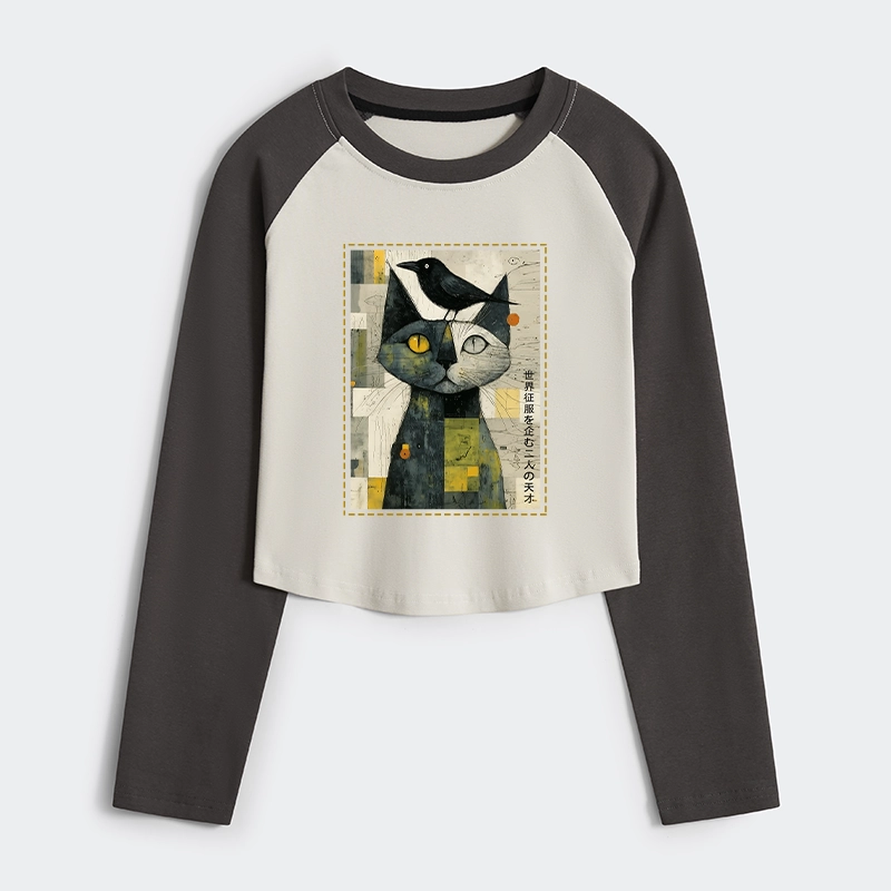 Tokyo-Tiger The Cat And The Crow Are Planning To Rule The World Women's Crop Raglan T-Shirt