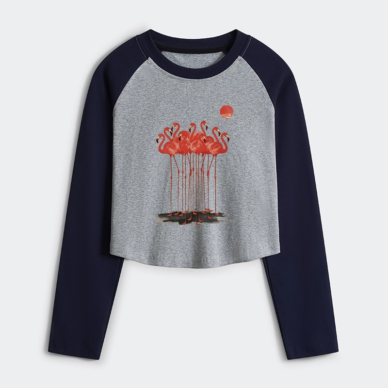 Tokyo-Tiger Flamingos at Dusk Women's Crop Raglan T-Shirt