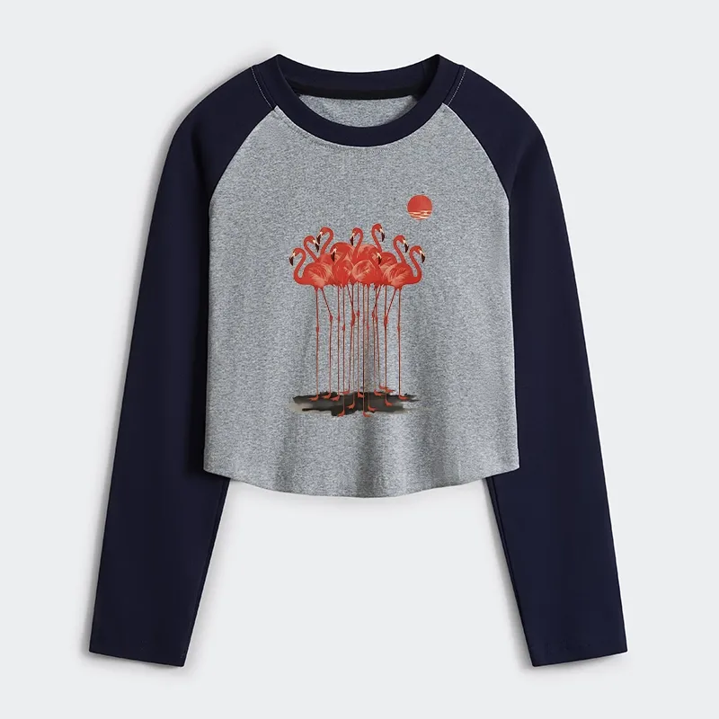 Tokyo-Tiger Flamingos at Dusk Women's Crop Raglan T-Shirt