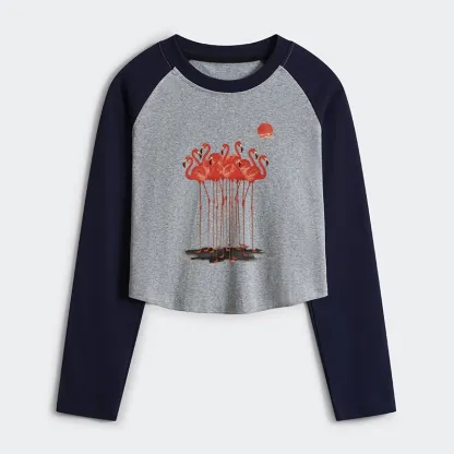 Tokyo-Tiger Flamingos at Dusk Women's Crop Raglan T-Shirt