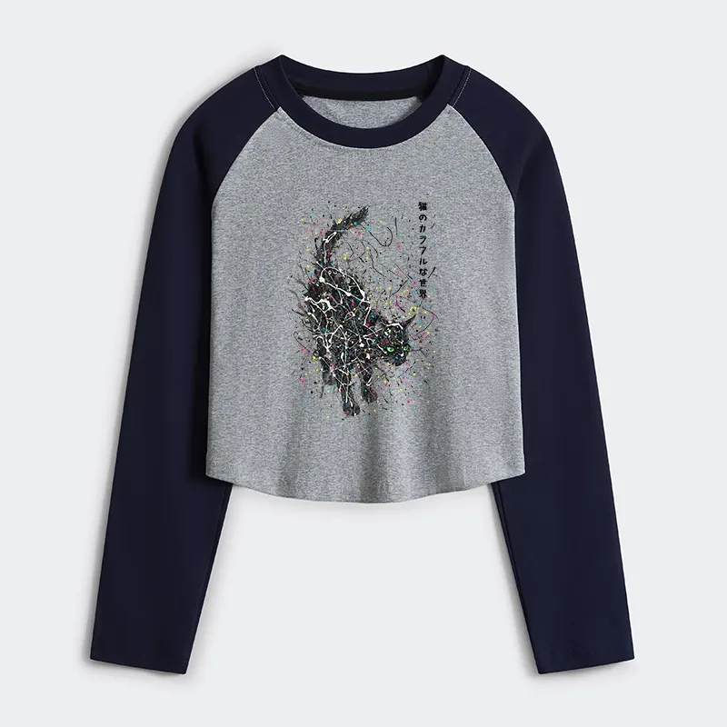 [Copy]Tokyo-Tiger Flamingos at Dusk Women's Crop Raglan T-Shirt