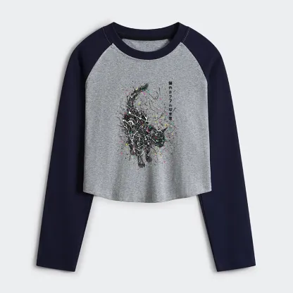 [Copy]Tokyo-Tiger Flamingos at Dusk Women's Crop Raglan T-Shirt