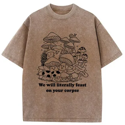 Tokyo-Tiger Funny Mushroom Washed T-Shirt