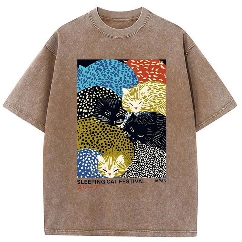 Tokyo-Tiger Cats Sleep Together Washed T-Shirt