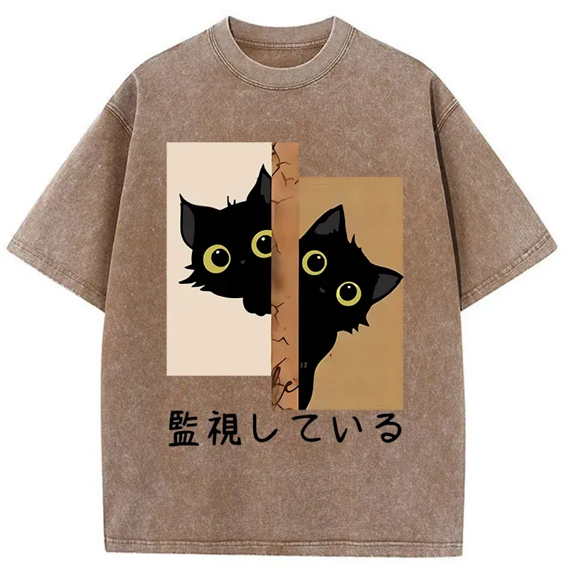 Tokyo-Tiger Cats Secretly Watching Washed T-Shirt
