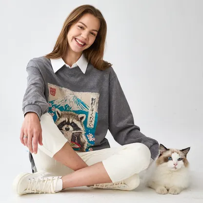 Tokyo-Tiger Please Give Raccoon A Discount Washed Long Sleeve T-Shirt