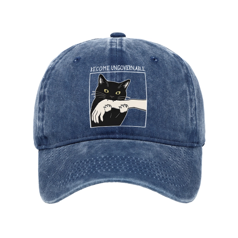 Tokyo-Tiger Black Cat Biting Washed Cap