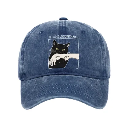Tokyo-Tiger Black Cat Biting Washed Cap