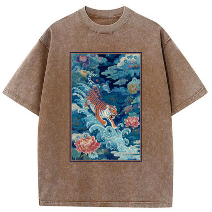 Tokyo-Tiger Beneath Auspicious Clouds Washed T-Shirt