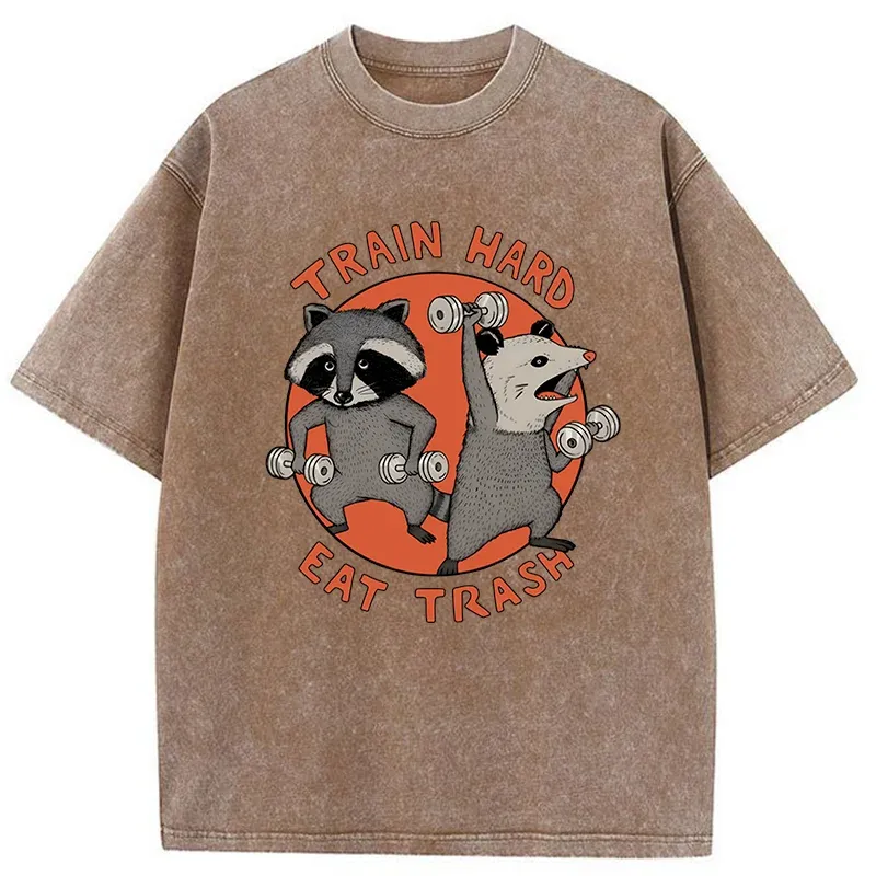 Tokyo-Tiger Raccoons And Opossums Are Working Out Washed T-Shirt