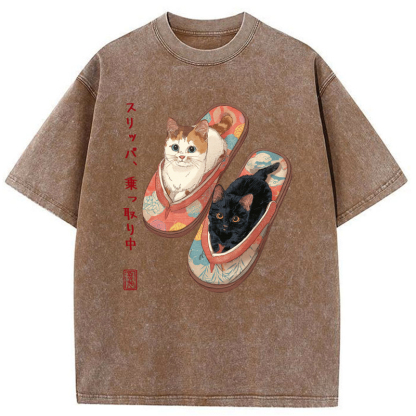 Tokyo-Tiger Slipper Kitties Washed T-Shirt