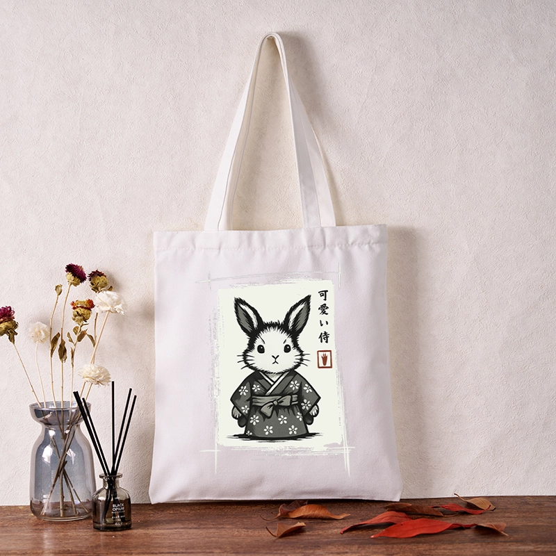 Tokyo-Tiger Woodcut Bunny Tote Bag