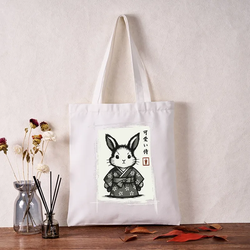 Tokyo-Tiger Woodcut Bunny Tote Bag