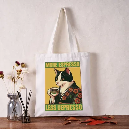 Tokyo-Tiger Tuxedo Cat Drinking Coffee Tote Bag