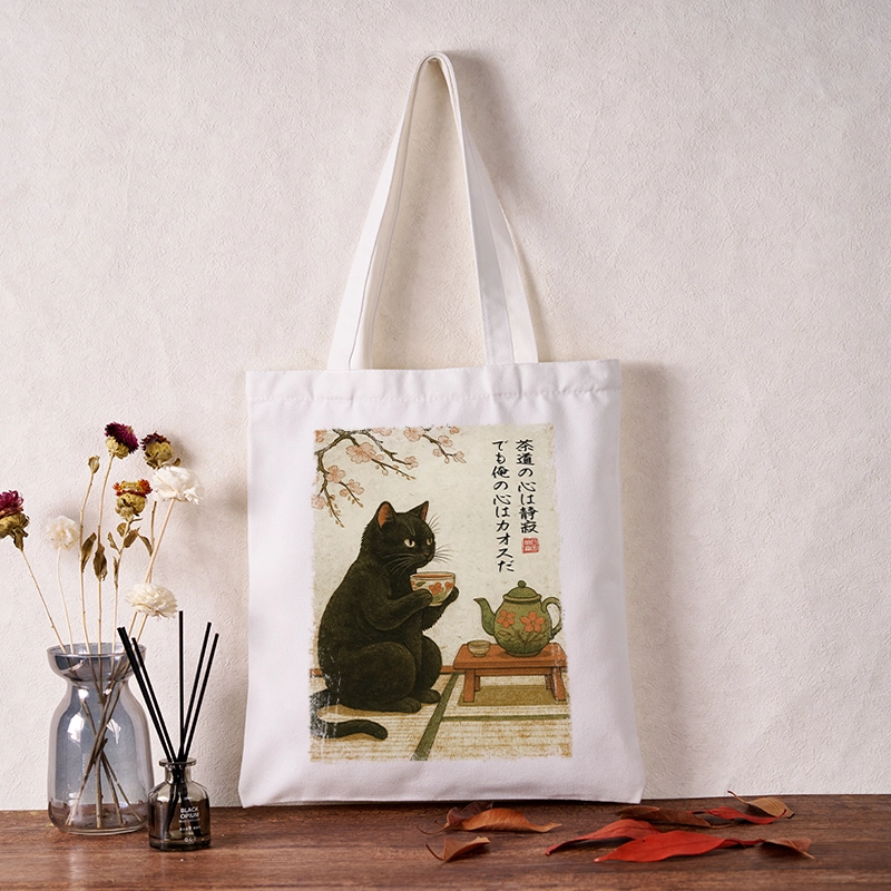Tokyo-Tiger Tea Time With A Black Cat Tote Bag