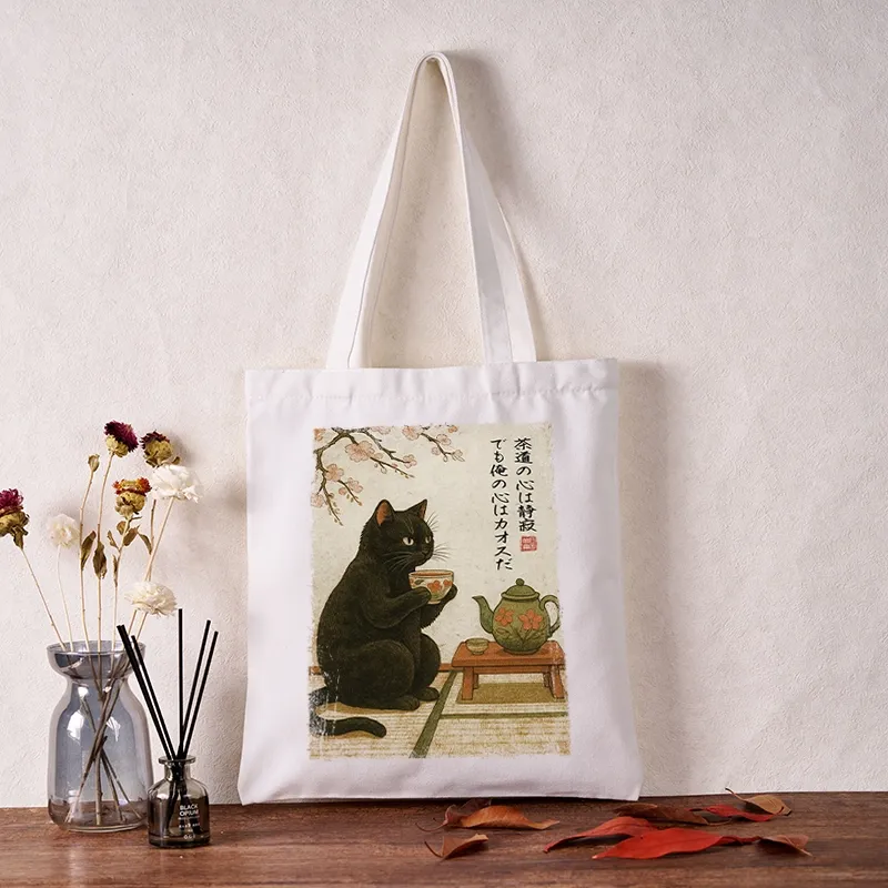 Tokyo-Tiger Tea Time With A Black Cat Tote Bag