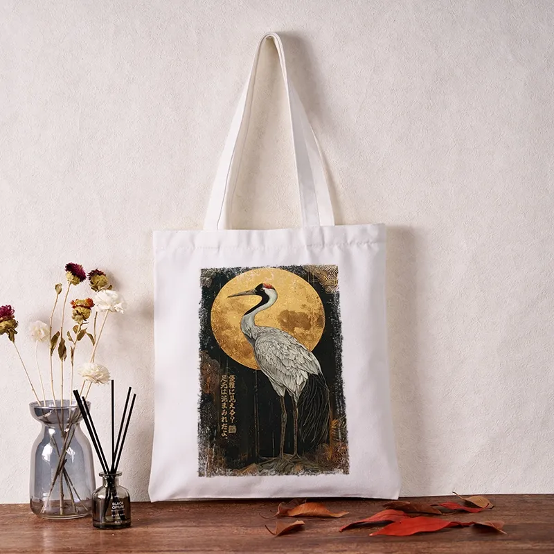 Tokyo-Tiger Vintage Japanese Crane Kanji Tote Bag