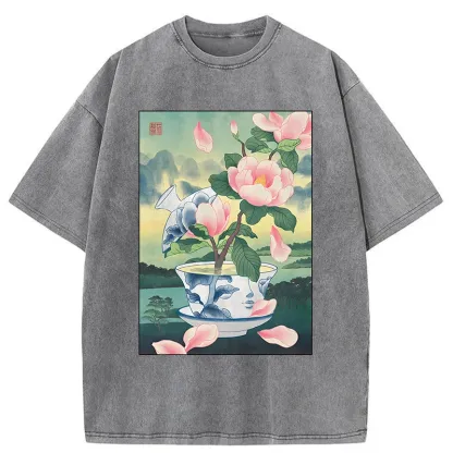 Tokyo-Tiger Fragrance Of Tea Is Like That Of Flowers Washed T-Shirt