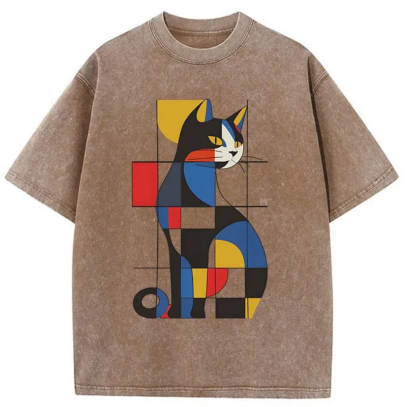 Tokyo-Tiger Mondrian Cat Washed T-Shirt