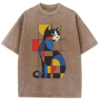 Tokyo-Tiger Mondrian Cat Washed T-Shirt