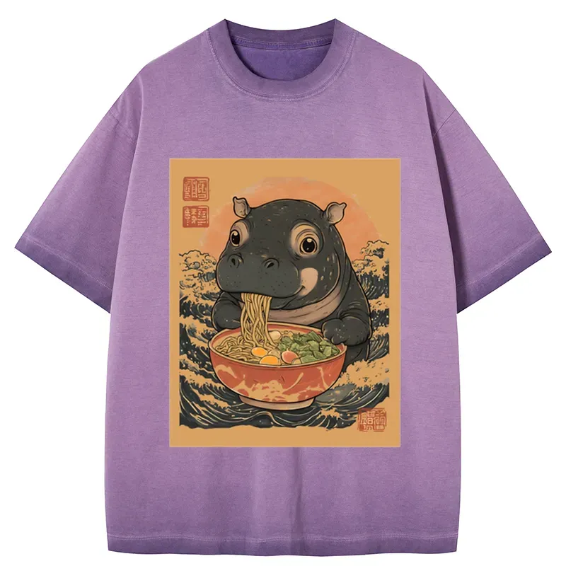 Tokyo-Tiger Moo Deng Eat Ramen Gradient Washed T-Shirt