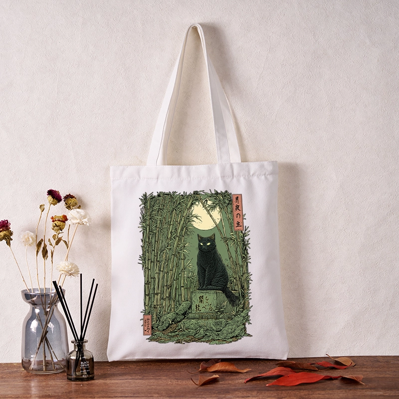 Tokyo-Tiger Black Cat In The Bamboo Forest Tote Bag