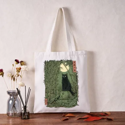 Tokyo-Tiger Black Cat In The Bamboo Forest Tote Bag