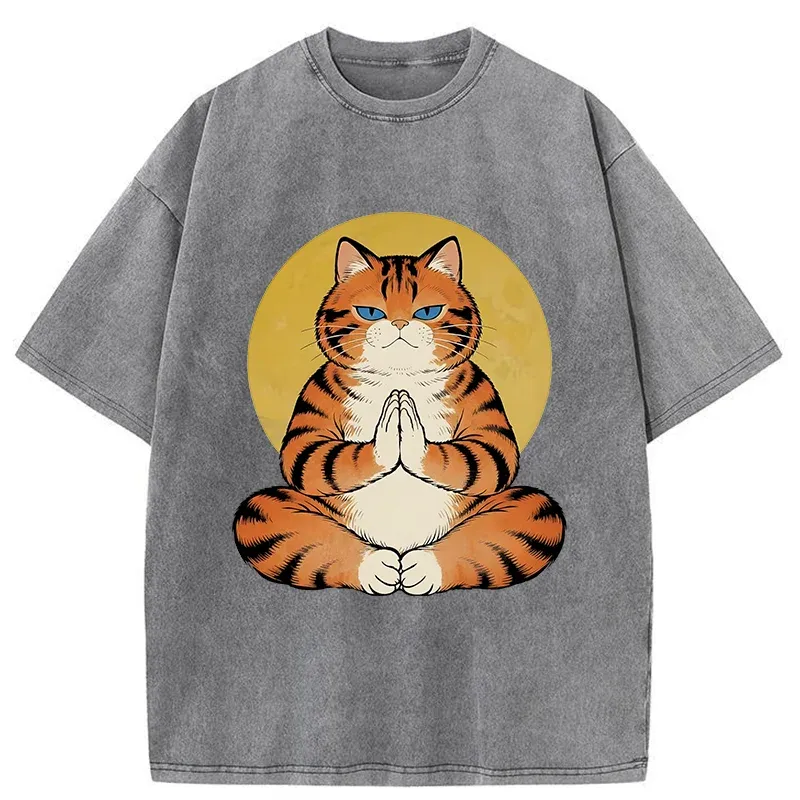 Tokyo-Tiger Meditating Orange Cat Washed T-Shirt