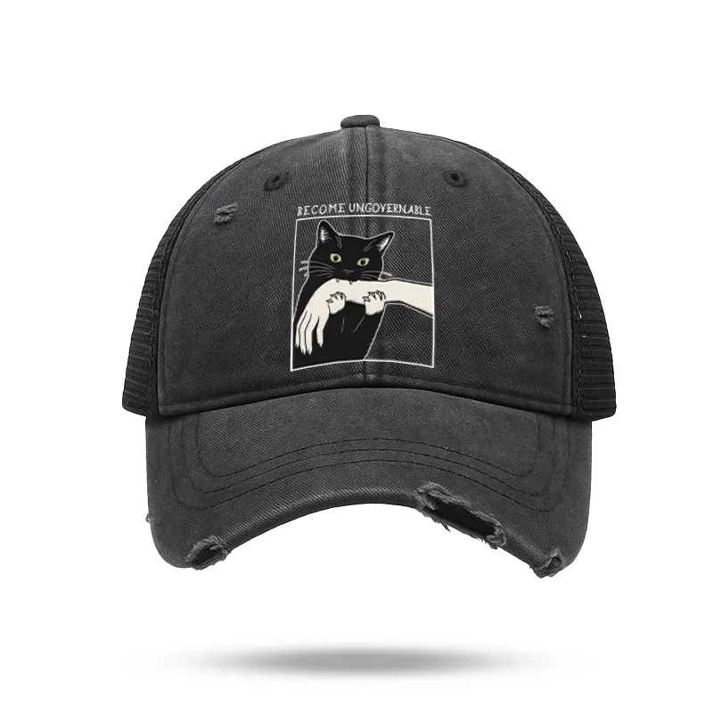 Tokyo-Tiger Black Cat Biting Trucker Cap