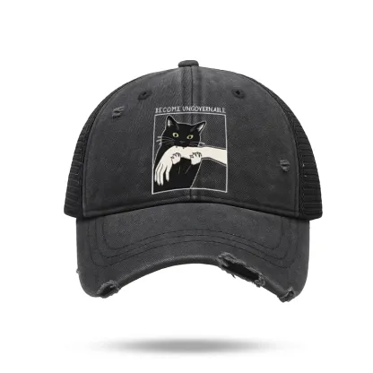 Tokyo-Tiger Black Cat Biting Trucker Cap