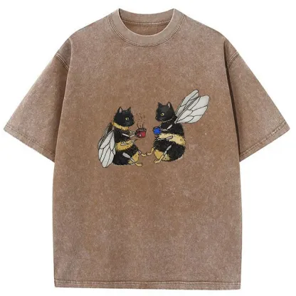 Tokyo-Tiger CatBees' Tea Party Washed T-Shirt