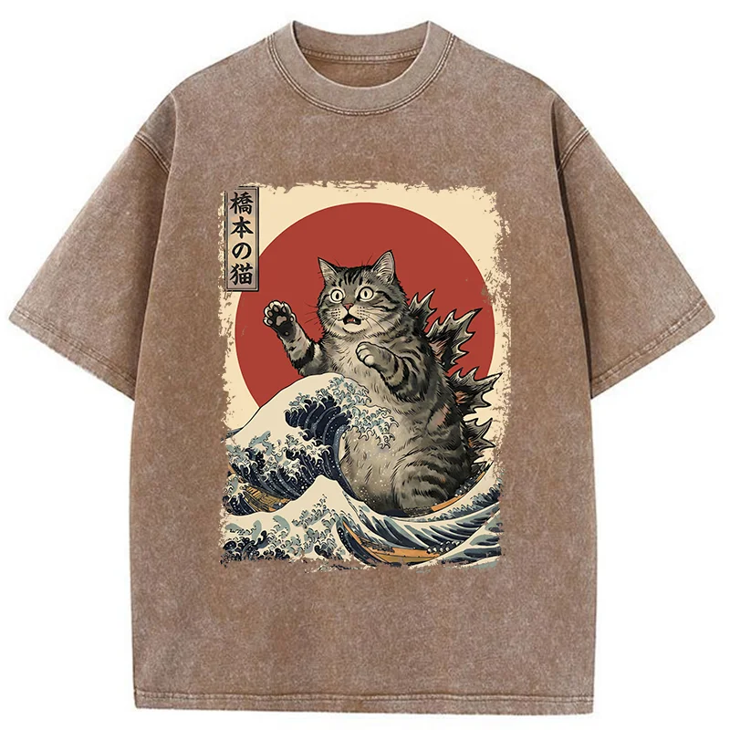 Tokyo-Tiger Catzilla Is Causing Destruction Washed T-Shirt