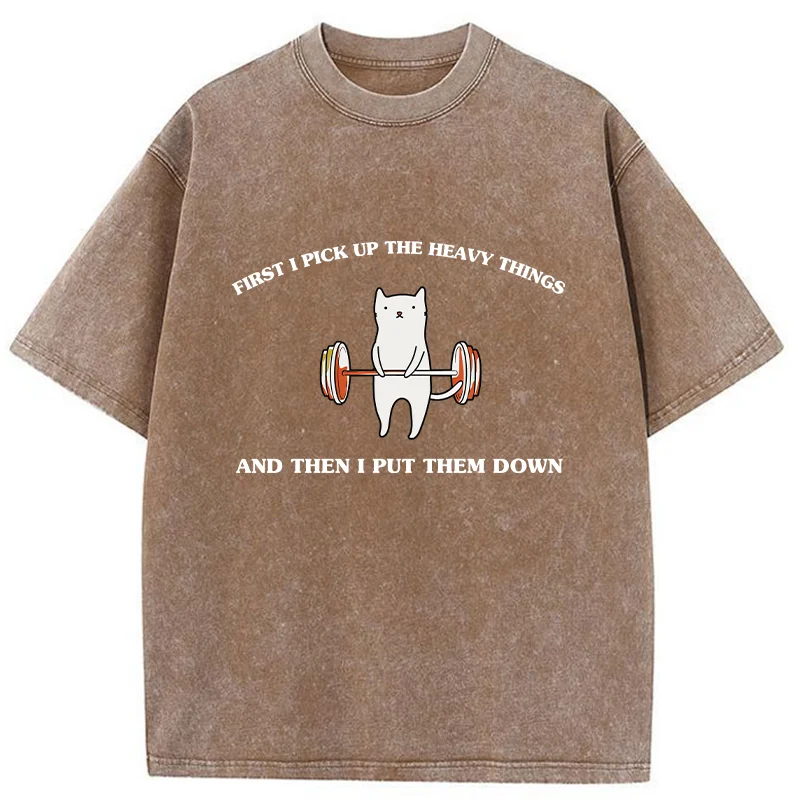 Tokyo-Tiger Weight Lifting Cat Washed T-Shirt