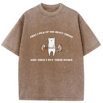 Tokyo-Tiger Weight Lifting Cat Washed T-Shirt