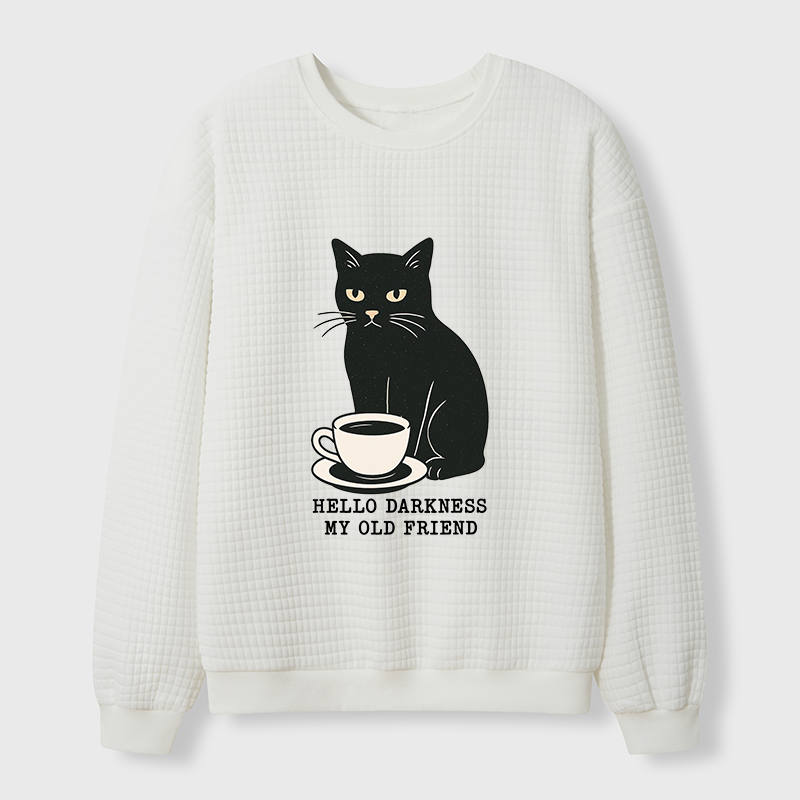 Tokyo-Tiger Black Cat Drinking Coffee Waffle Sweatshirt