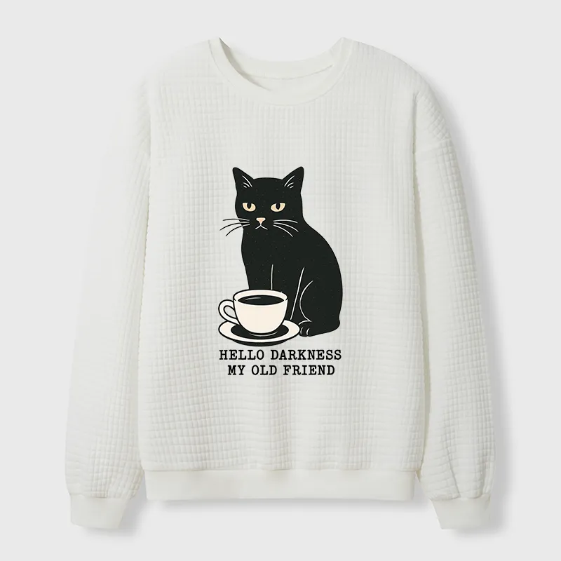 Tokyo-Tiger Black Cat Drinking Coffee Waffle Sweatshirt