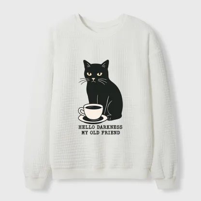 Tokyo-Tiger Black Cat Drinking Coffee Waffle Sweatshirt