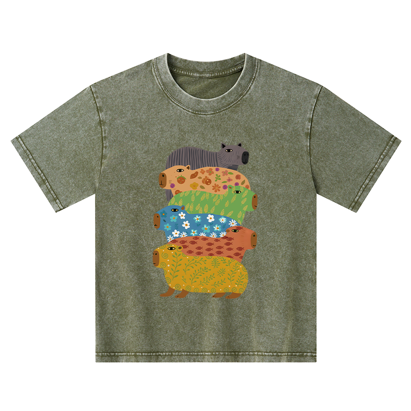 Tokyo-Tiger Colorful Capybaras Kids Washed T-Shirt